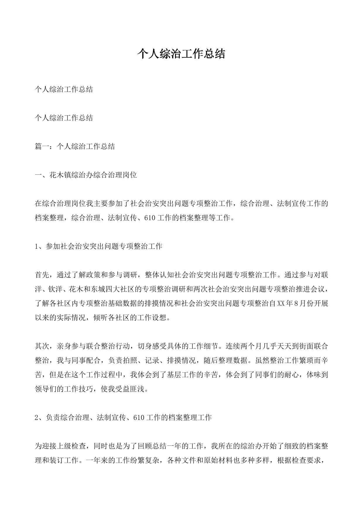 个人综治工作总结