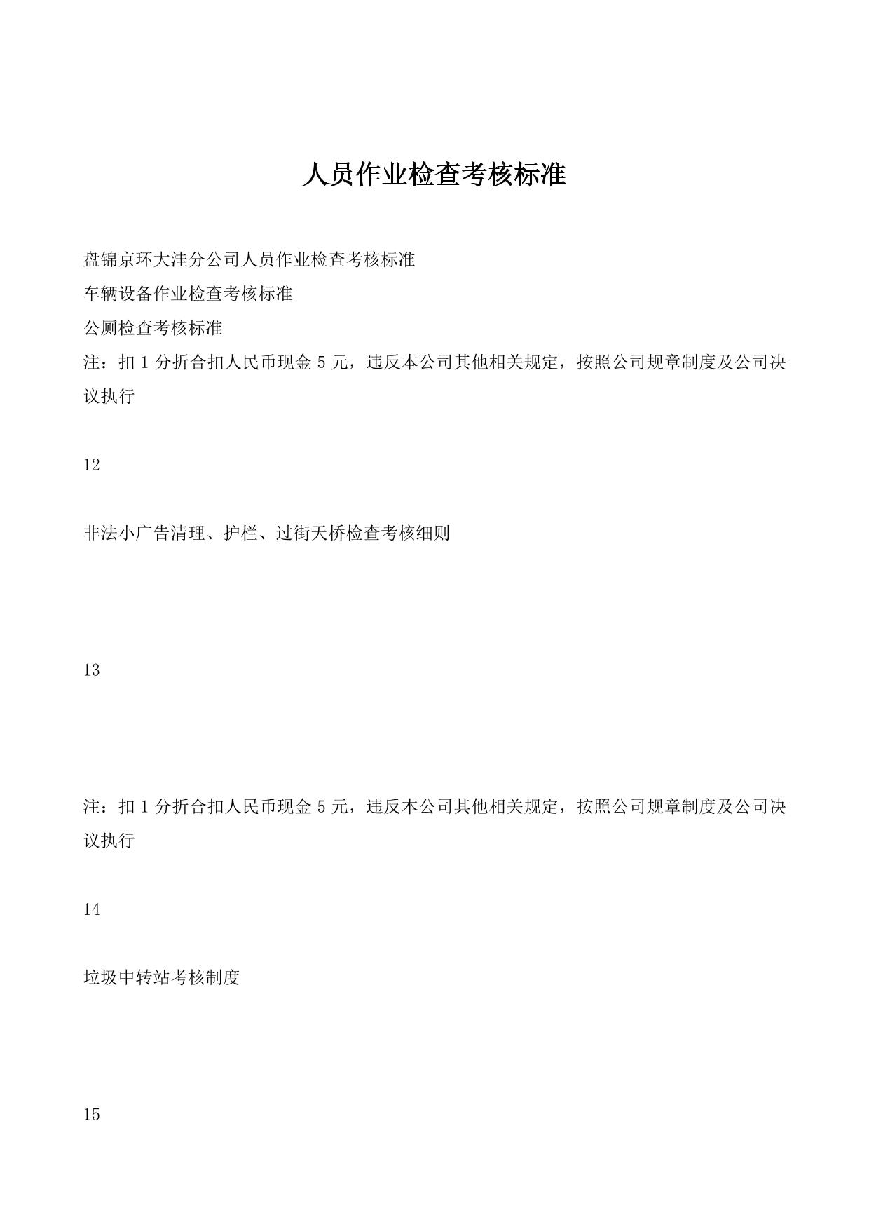 人员作业检查考核标准