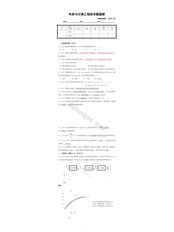 传质与分离工程统考题题解