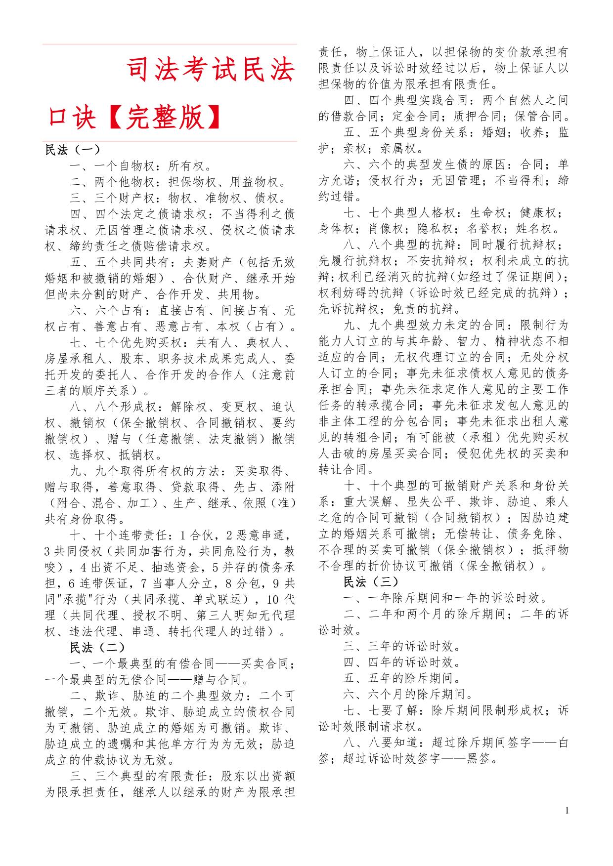 司法考试重点知识整理及解析