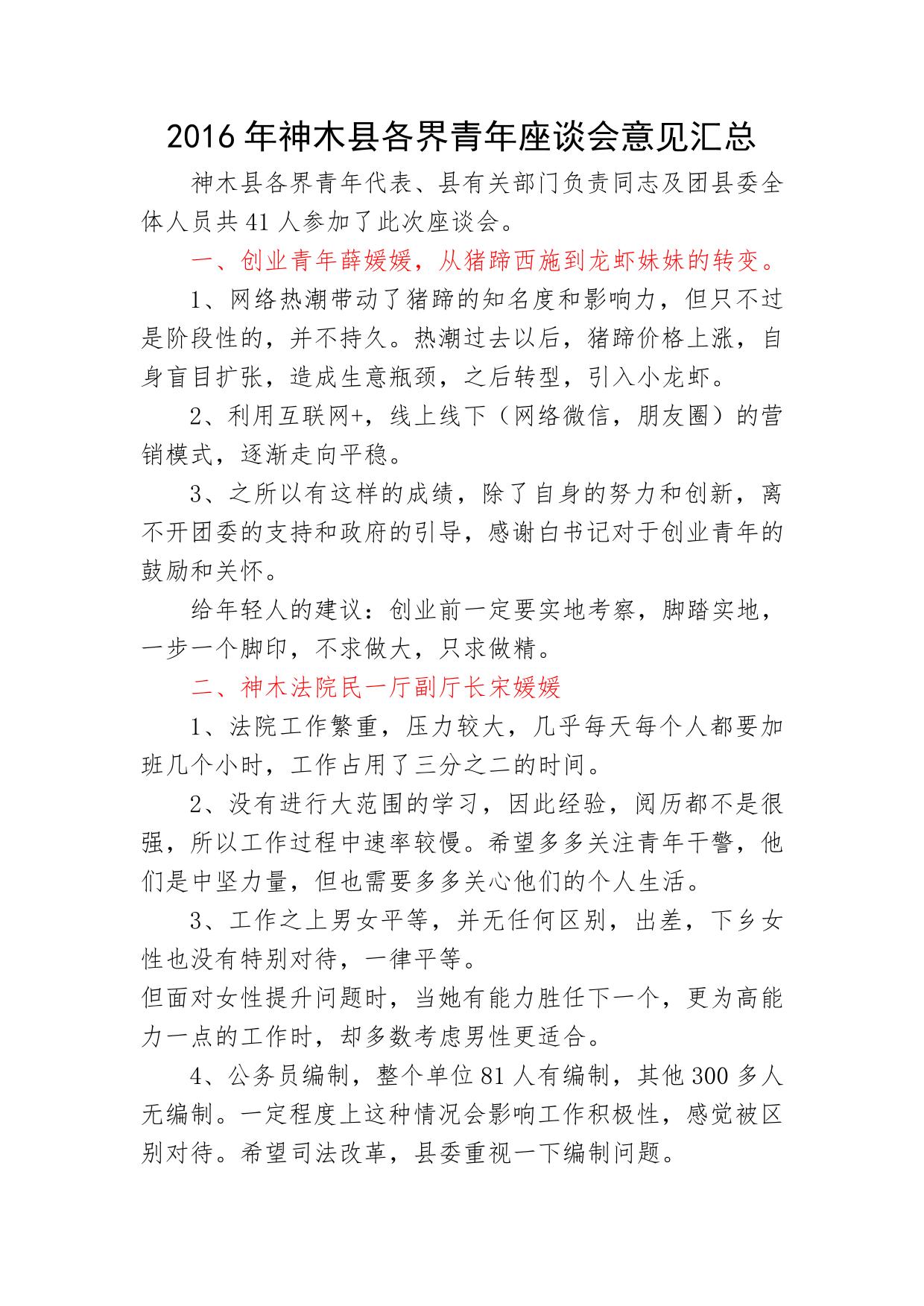 团委青年座谈会参会人员人内容稿