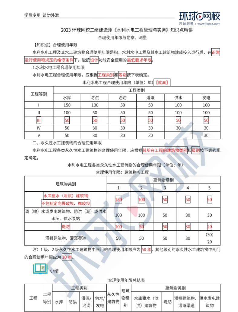 二建水利知识点精讲（五）-合理使用年限与勘察、测量
