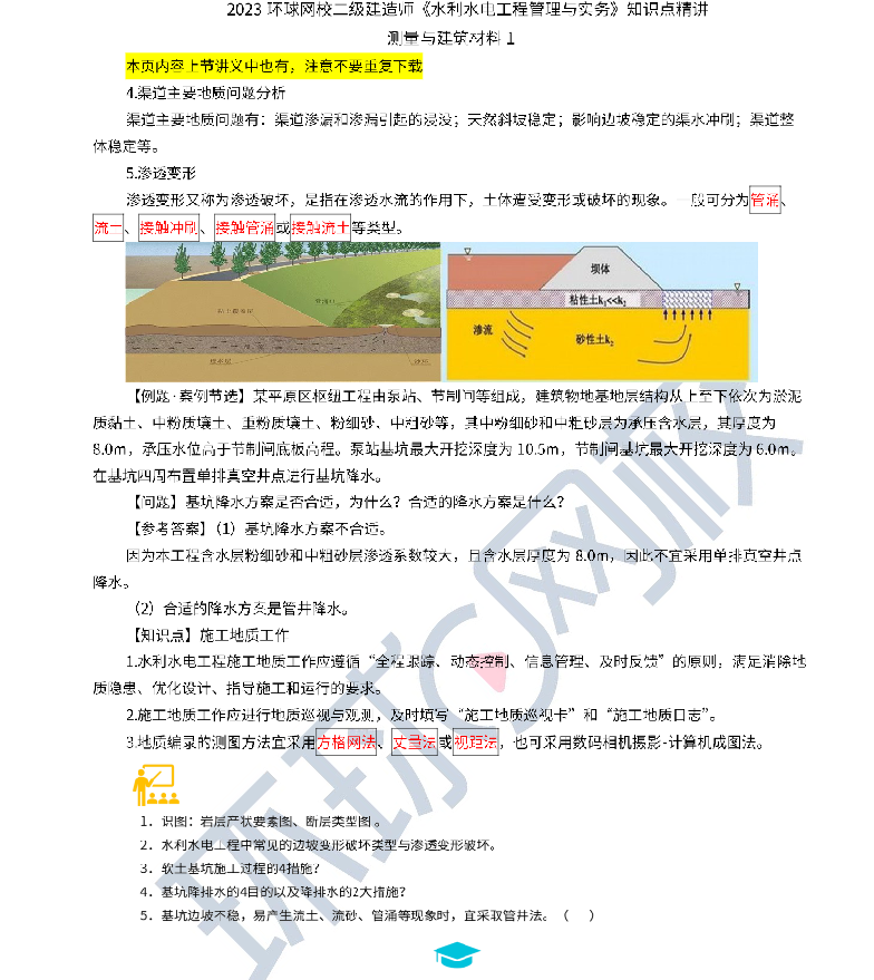 2023二建水利知识点精讲（六）-测量与建筑材料1