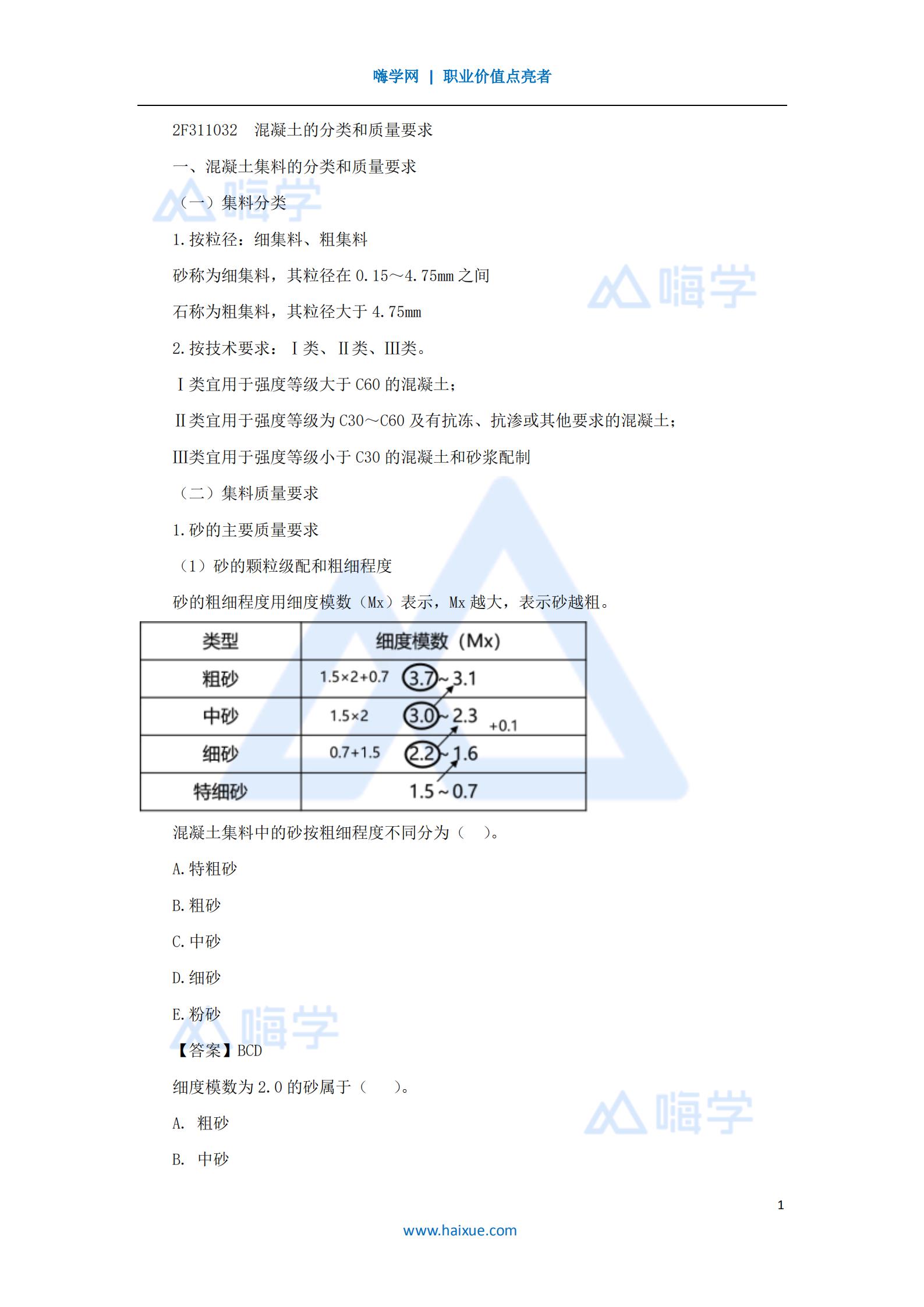 水利水电工程管理与实务混凝土的分类和质量要求（10）
