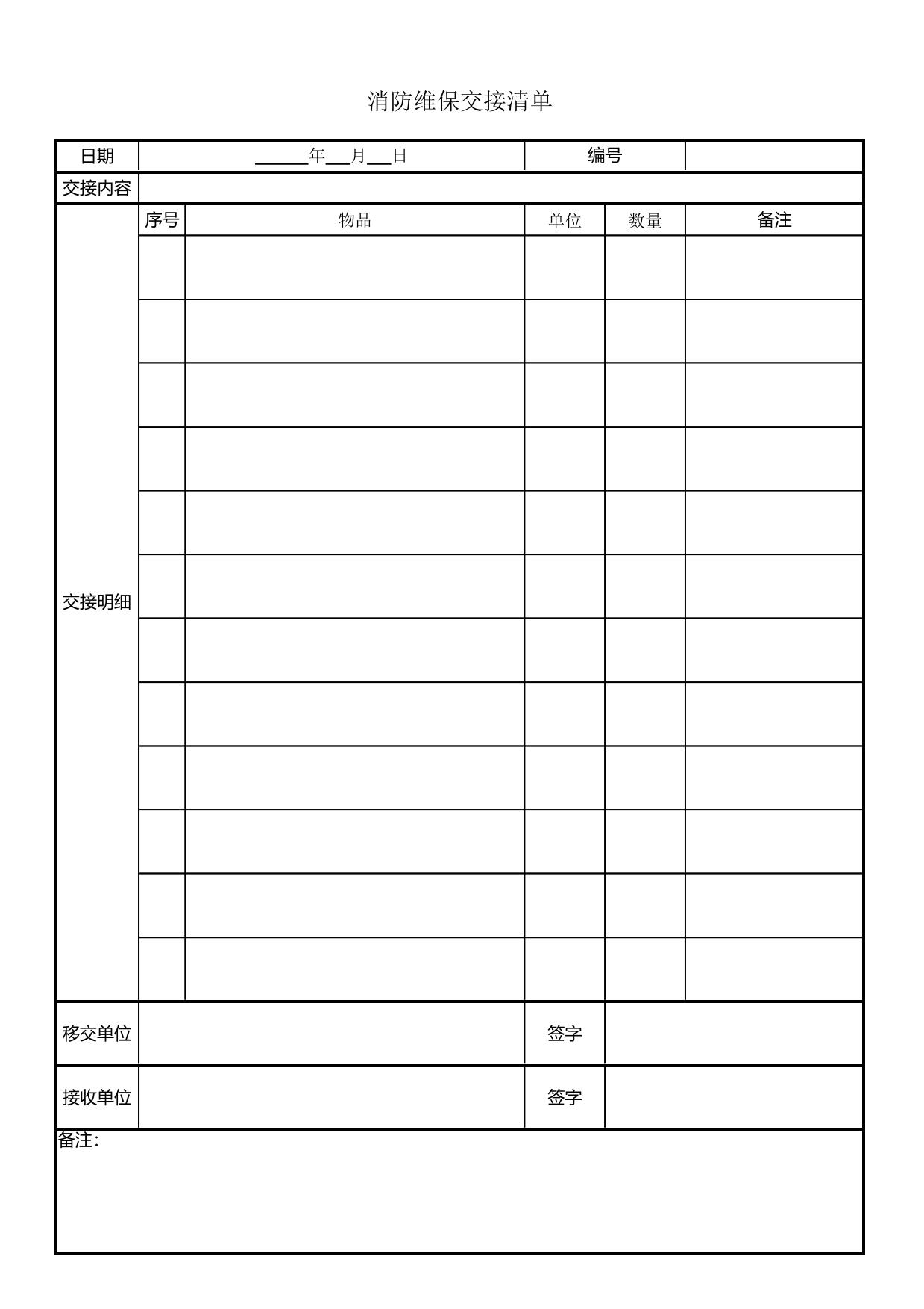 物品交接清单格式