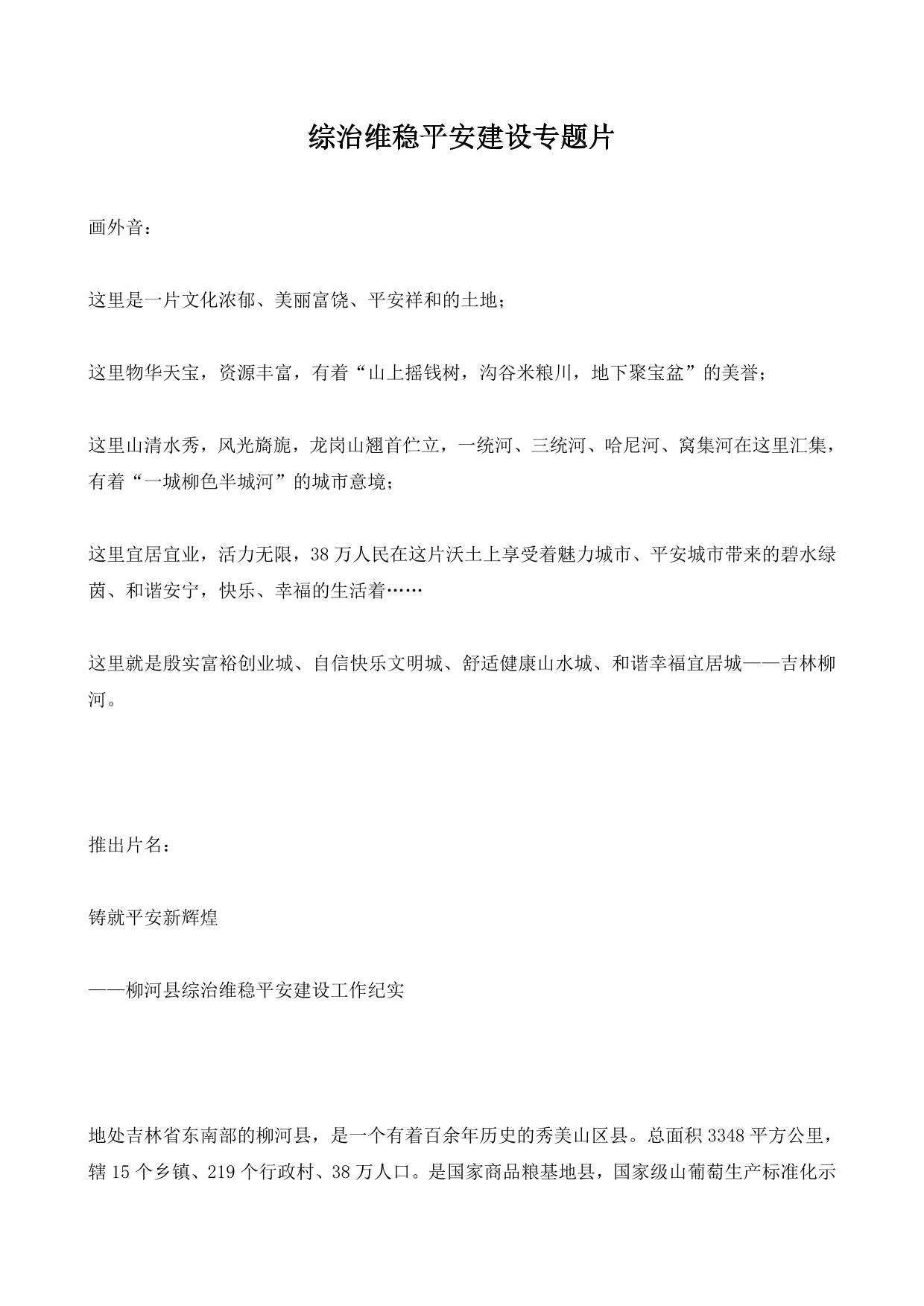 综治维稳平安建设专题片