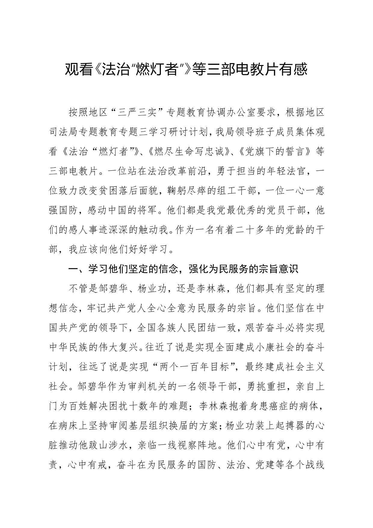 观看电教片法治燃灯者心得体会